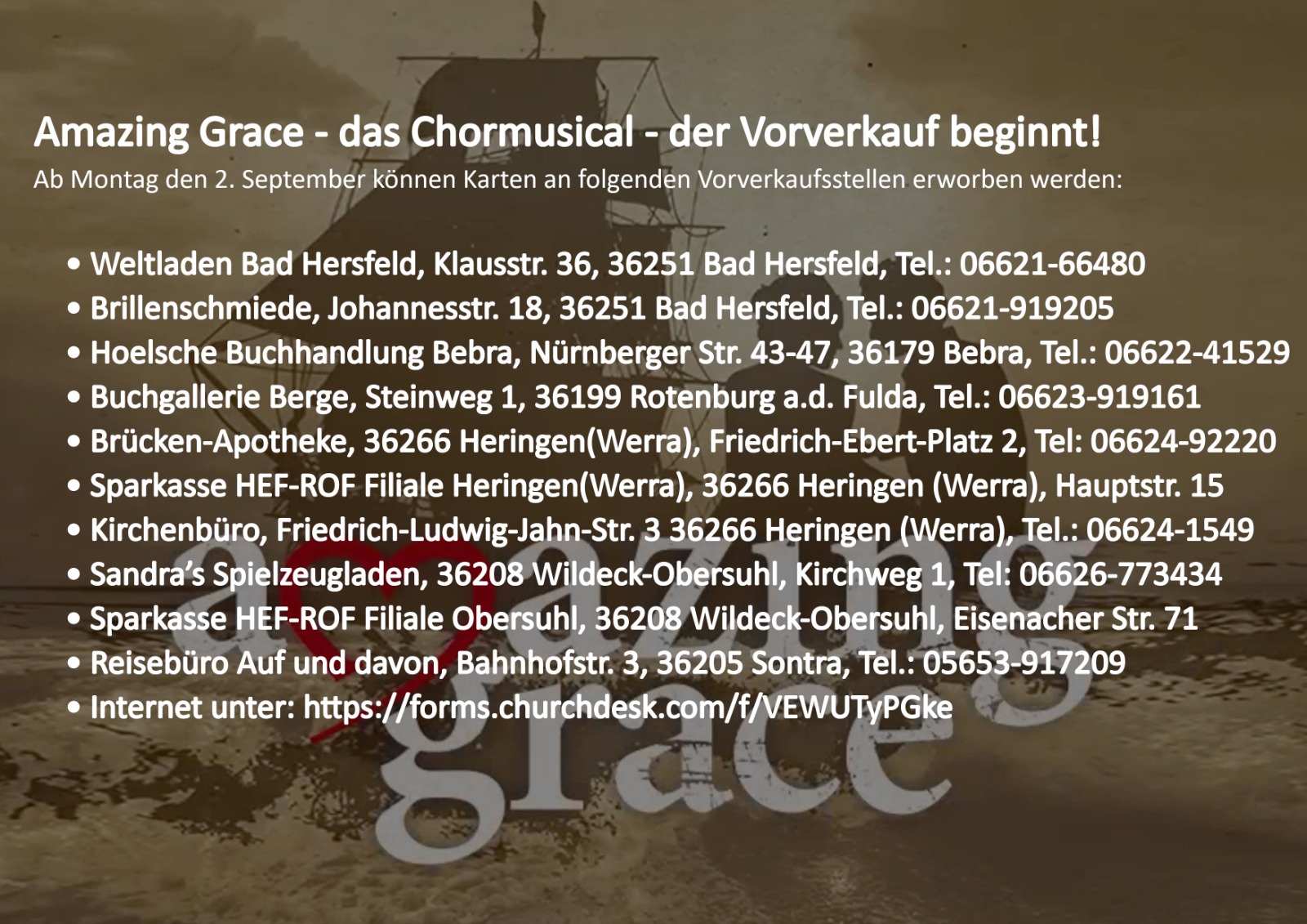 amazing grace vorverkauf